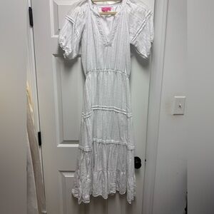 Betsy Johnson Speckled White Tiered Midi Dress